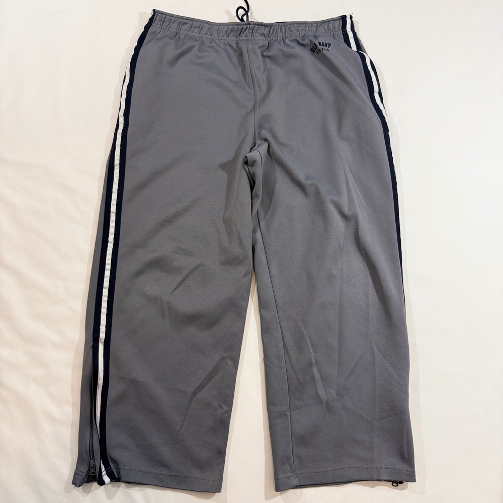 Old Navy Track Pants Mens Large Gray Side Stripe Ankle Zip Athletic Y2K 90s